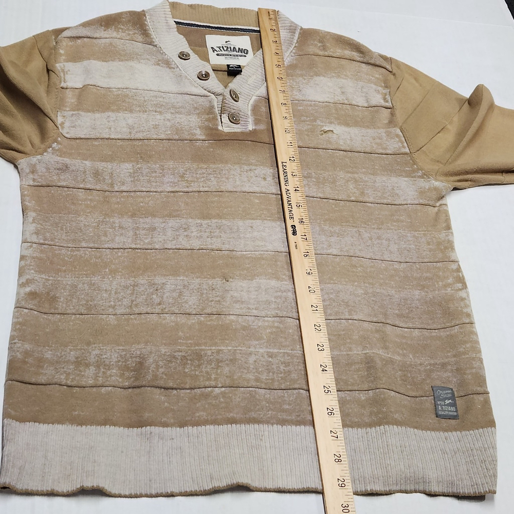 Mens A. Tiziano Wheat Tan Distressed Front Buttoned Sweater Size Large Gorp - Picture 8 of 14